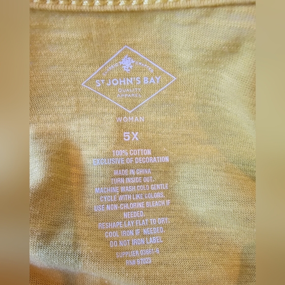 St. John's Bay Women's Plus Size 5X Yellow Top Eyelet Bib 100% Cotton New w Tag - Picture 6 of 7